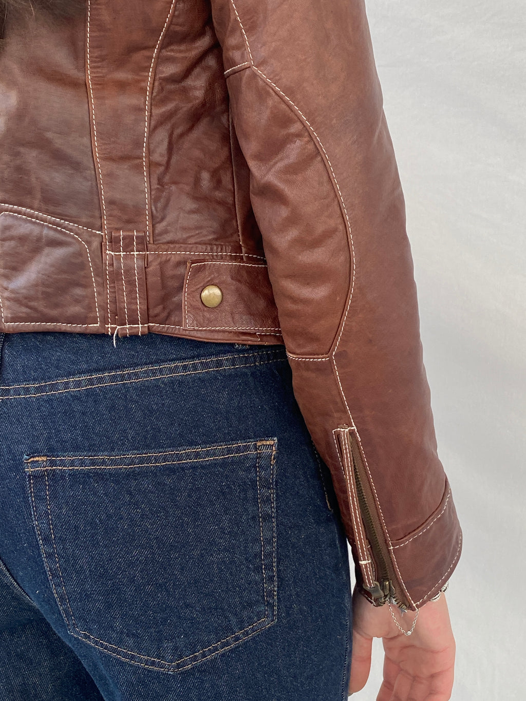 Vintage 90s Hypnotic Brown Genuine Leather Biker Jacket - XS