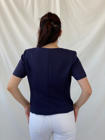 Vintage HBS Collection Navy White Buttons Women’s Short Sleeve Blazer - M
