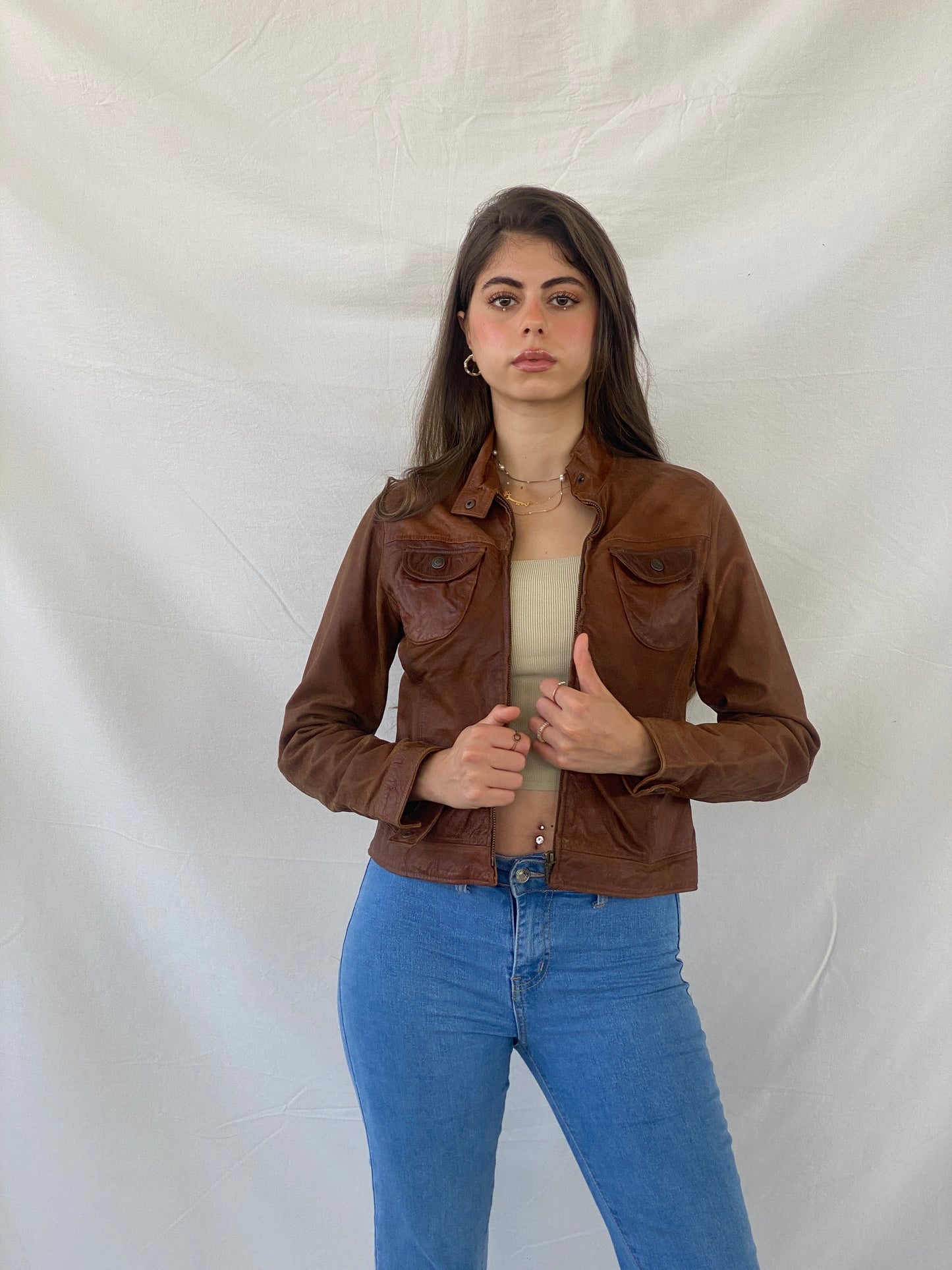 00s Next Genuine Leather Brown Jacket - S