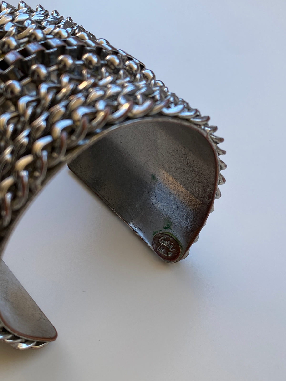 Vintage 90s/Y2K Cookie Lee Silver-Tone Mixed Chain Wide Statement Cuff Bracelet