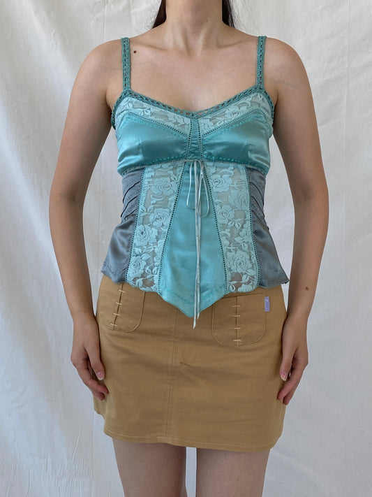 Y2K Whistles London Silk Lace Camisole Top Blue Cami - S