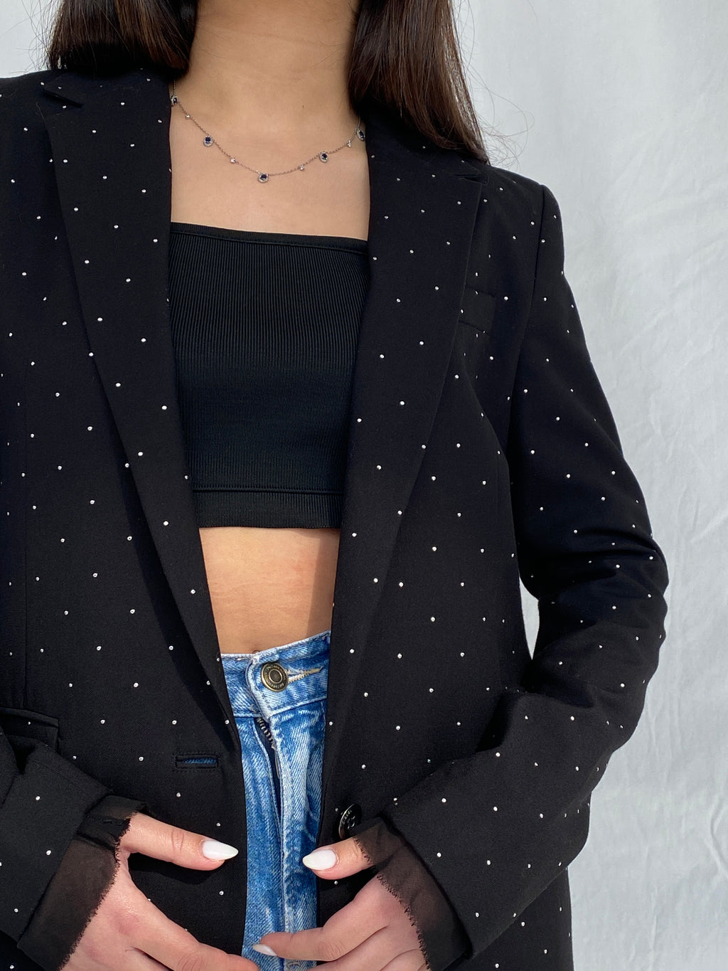 بليزر عمل مريح مزين بنقاط فضية من ديزل للنساء - مقاس XS
