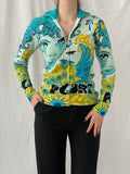 Rare Vintage Noun Paris Graphic Blue Beaded Zip Up Cardigan - M