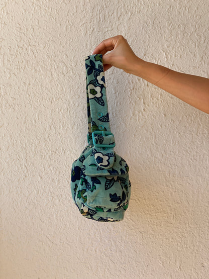 Vintage Y2K GAP Aqua Floral Velvet Shoulder Bag Soft Velour Baguette Purse
