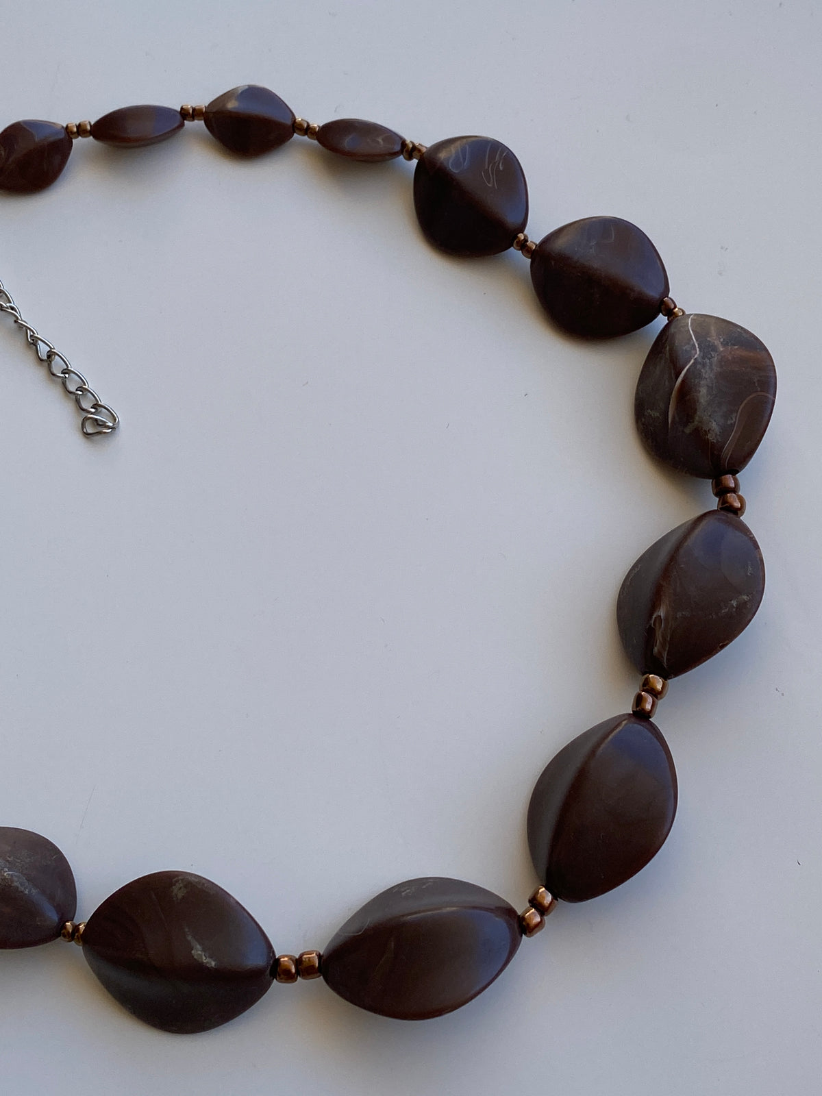 Vintage Y2K Chocolate Brown Sculptural Resin-Style Beaded Statement Necklace