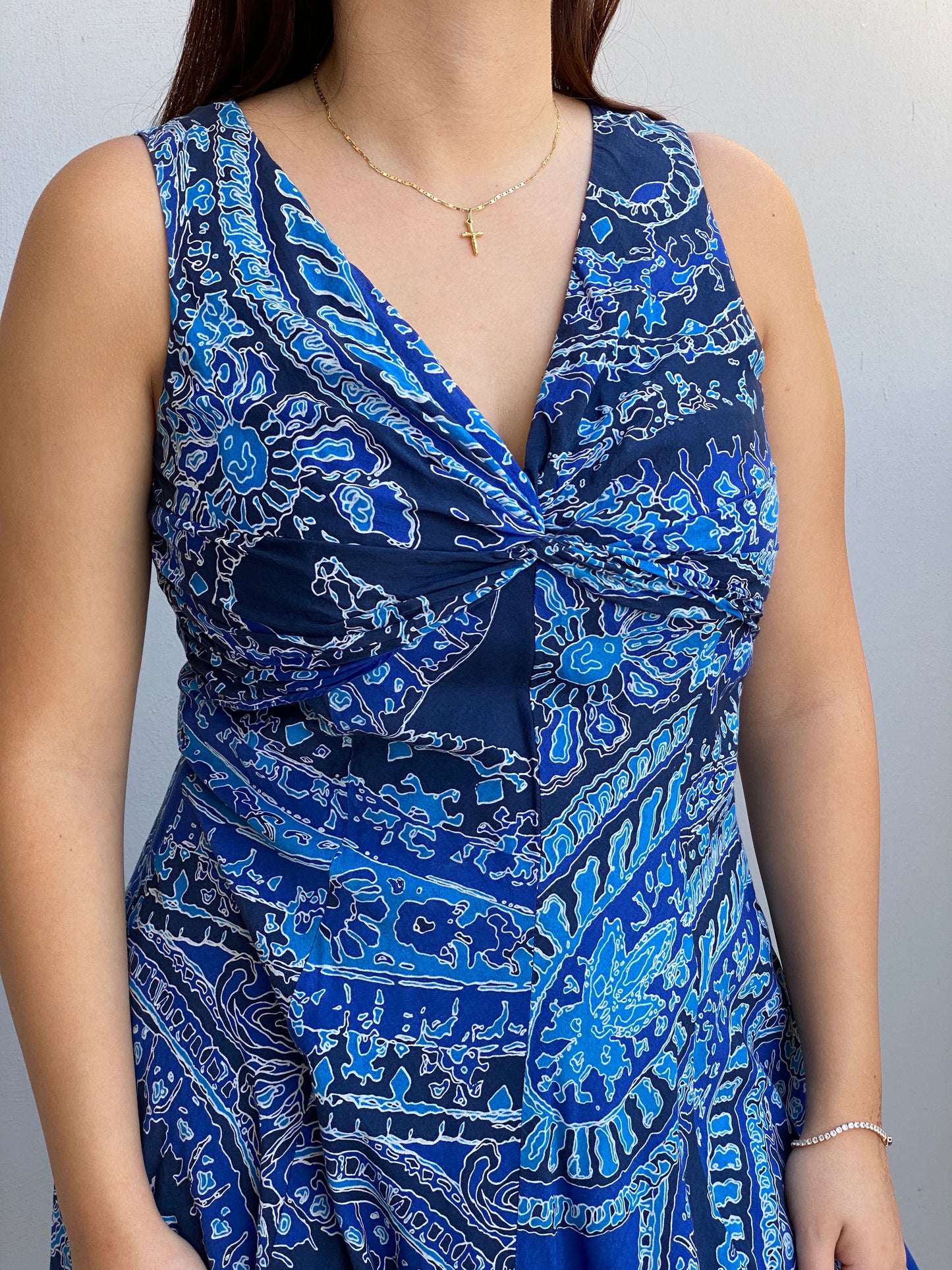 Vintage Y2K Jones New York Signature Blue Paisley Sleeveless Fit & Flare Dress - M