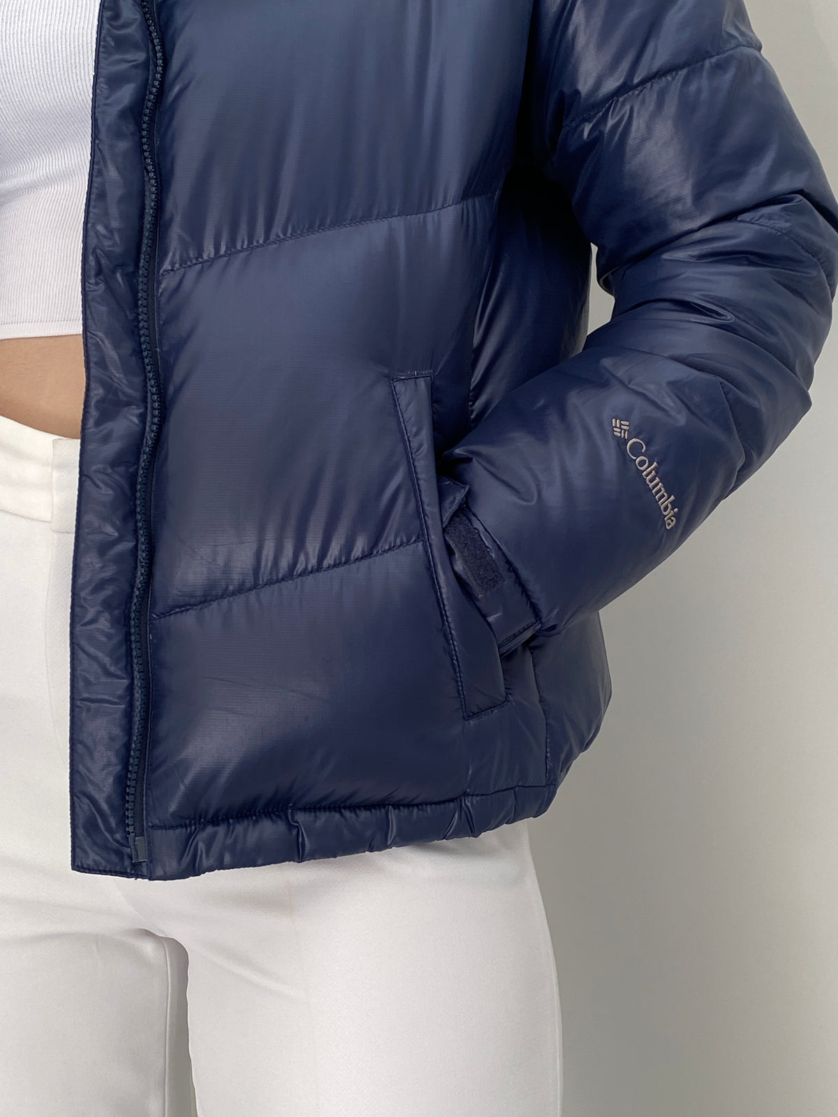 Columbia Sportswear Metallic Navy Down Quilted Puffer Jacket – M