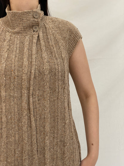 Vintage 90s JW Beige Wool Blend Cable Knit Sleeveless Turtleneck Sweater Vest - Size M