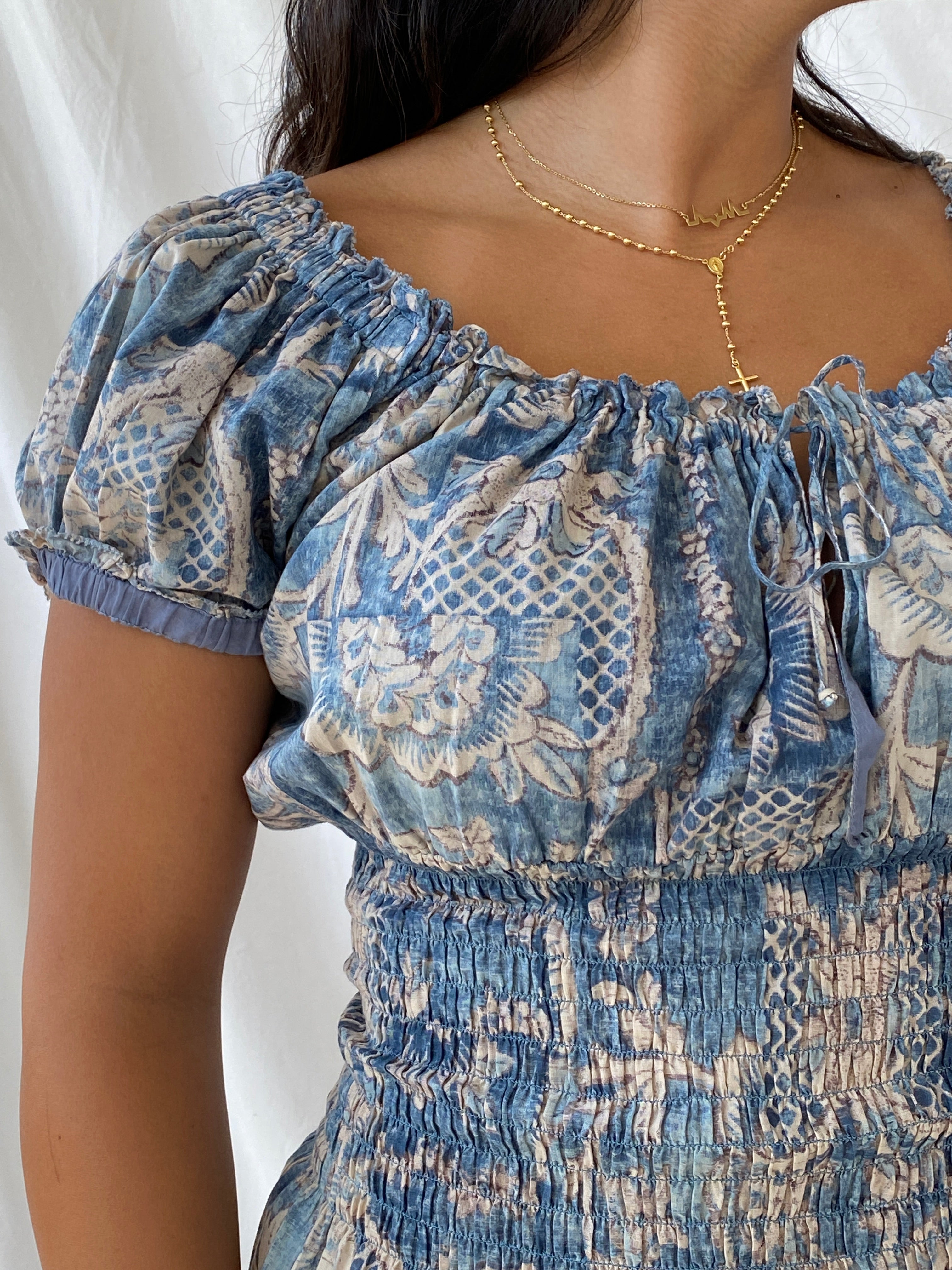 LRL Lauren JeansCo Cottage Core Blue Top