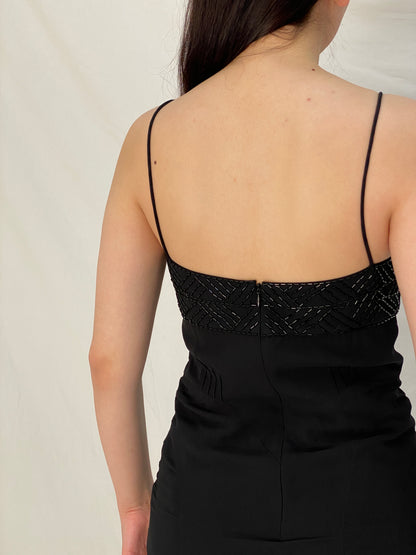 Vintage 90s Elements by Amanda Wakeley Black Beaded Midi Dress – M