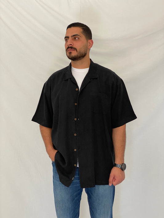 Vintage Y2K Tommy Bahama Black Silk Camp Textured Resort Shirt – XL
