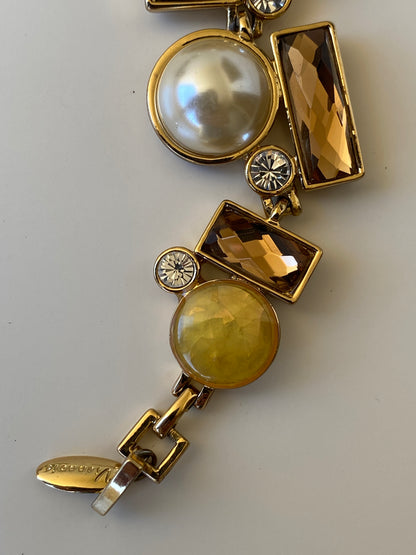Viannois Geometric Pearl & Crystal Gold Tone Statement Link Bracelet