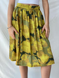 Beautiful La Fée Maraboutée Yellow & Green Floral Midi Skirt - M