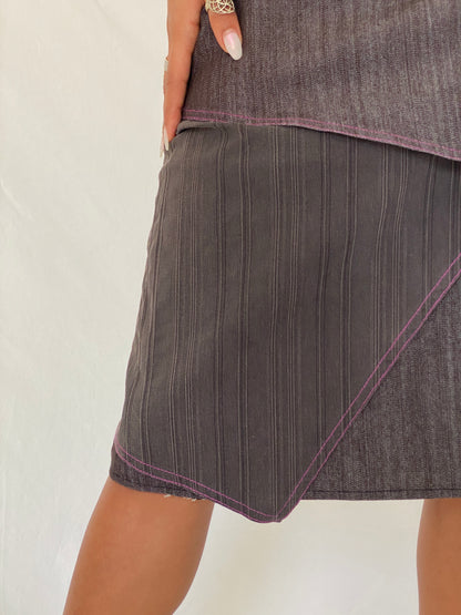 Vintage Y2K Patrice Bréal Cotton Blend Asymmetric Layered Denim Midi Skirt - M