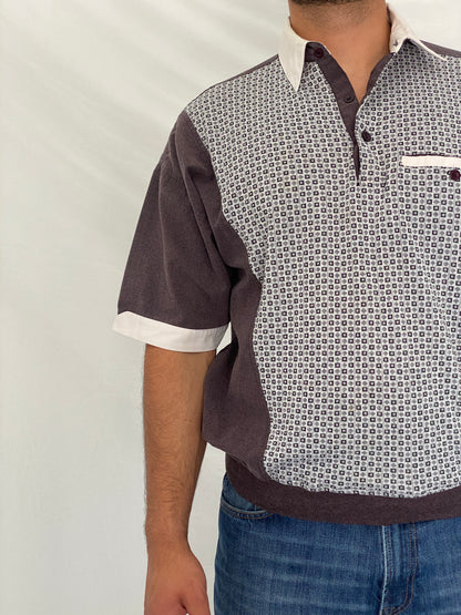 Vintage 90s II SPORT Brown & White Men’s Patterned Polo Shirt – L