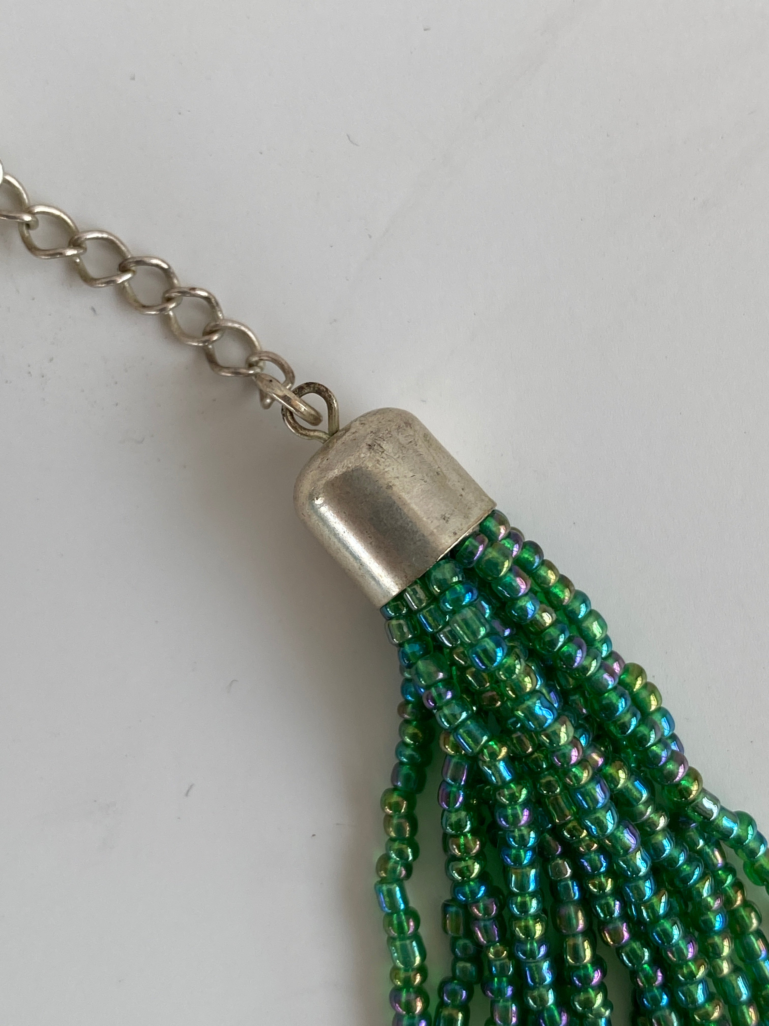 Vintage Multi-Strand Green Glass Beaded Necklace – Statement Layered Boho Jewelry