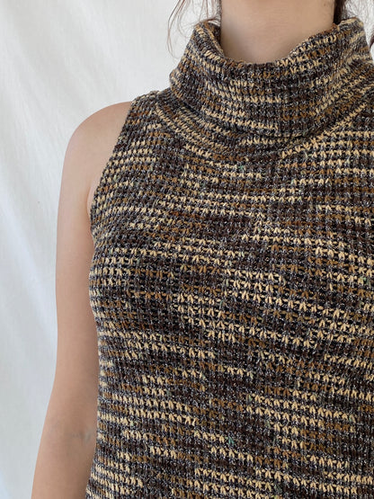 00s Papaya Clothing Shimmery Knitted Brown Sleeveless Top - L