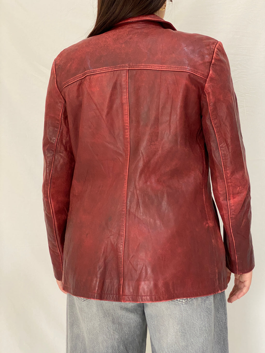 Vintage Arturo Paris Distressed Red Genuine Goat Leather Blazer Jacket - M