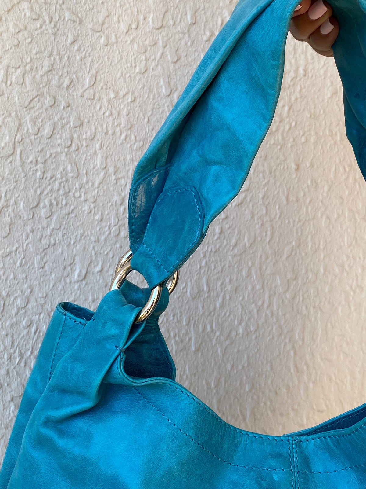 Vintage Y2K Bejin Korf Turquoise Genuine Leather Slouchy Hobo Shoulder Bag Vintage Y2K Bejin Korf Turquoise Genuine Leather Slouchy Hobo Shoulder Bag