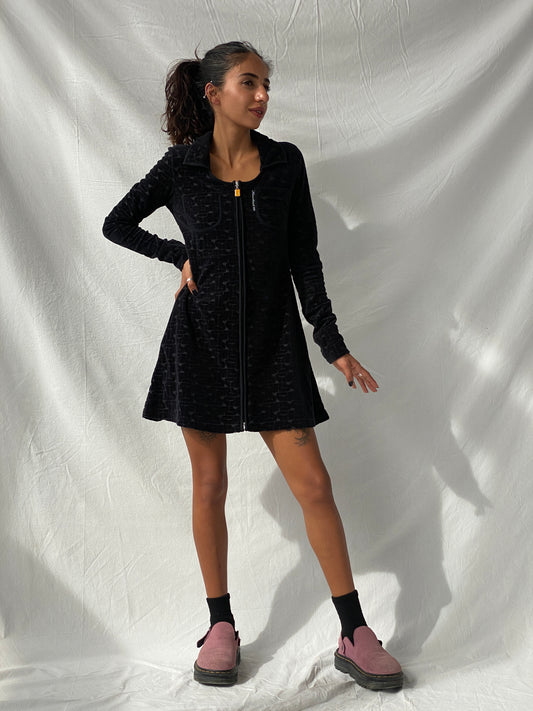 Kana Beach Mona Black Zip Up Long Sleeve Cotton Short Dress - S