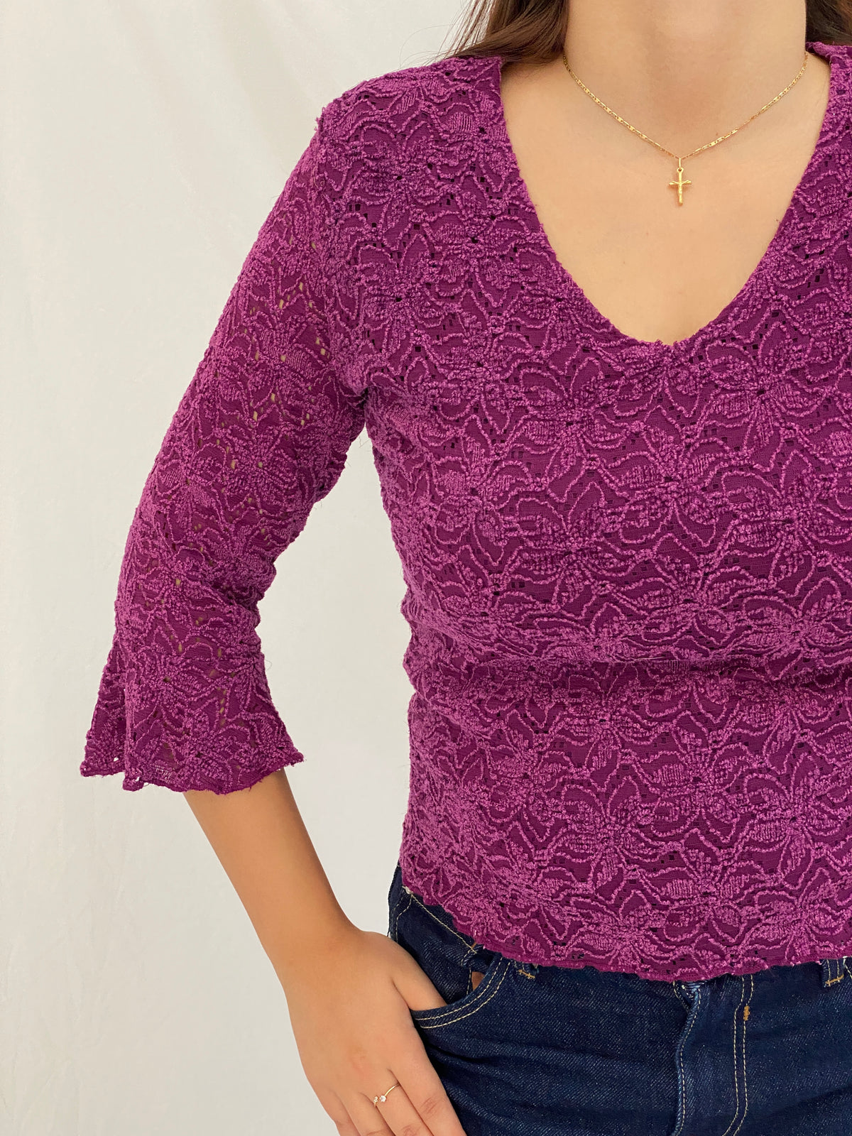 Vintage Y2K Studio 1940 Plum Purple Floral Lace V-Neck Top - L Vintage Y2K Studio 1940 Plum Purple Floral Lace V-Neck Top - L
