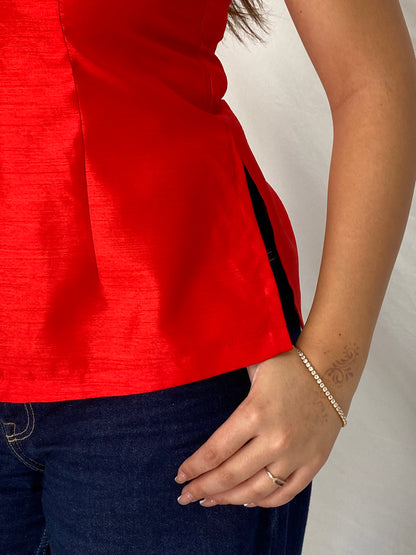 Vintage Handmade Japanese-Inspired Red Shantung Sleeveless Top – L
