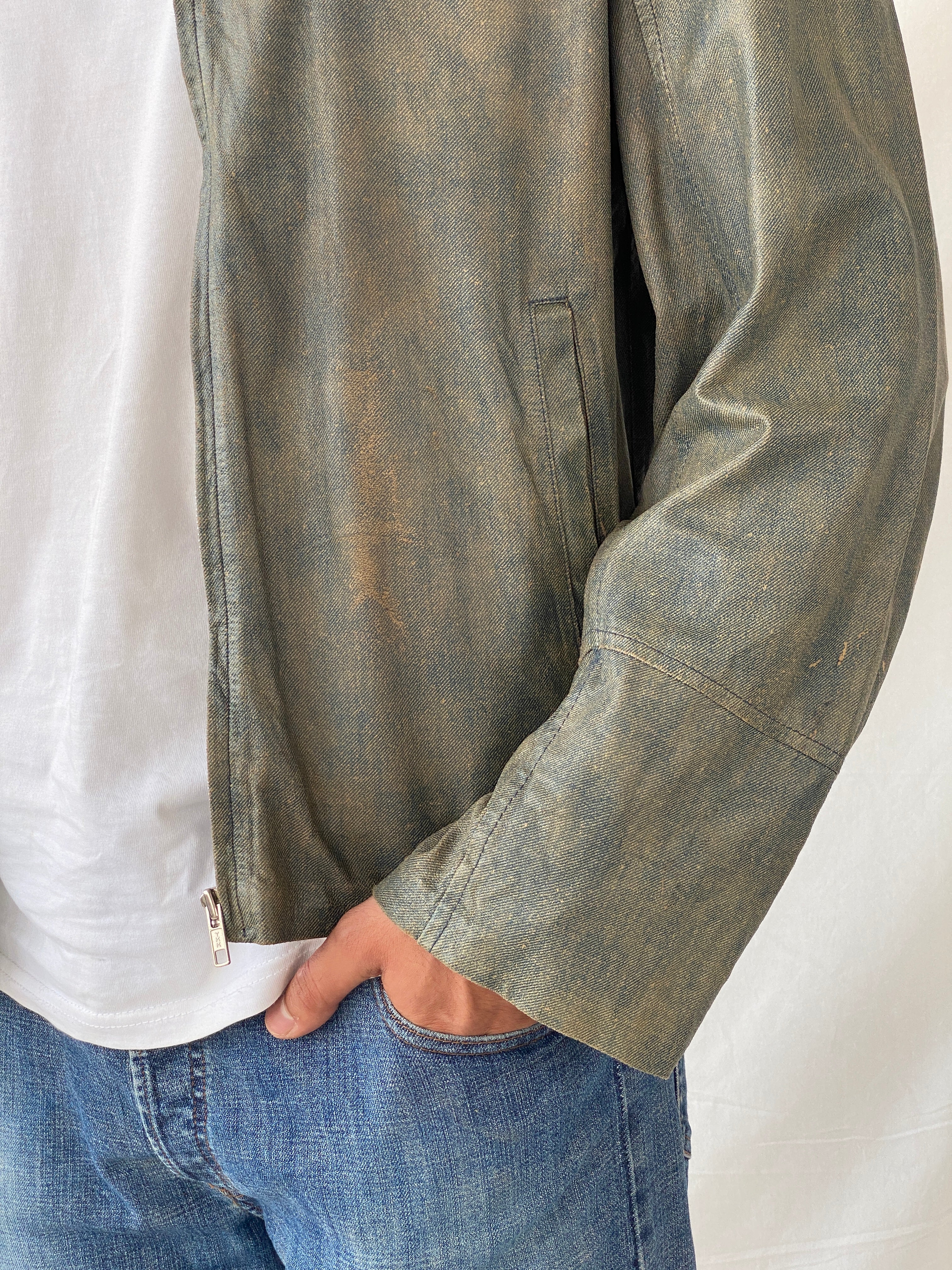 Vintage Conbipel Distressed Metallic Leather Jacket - L