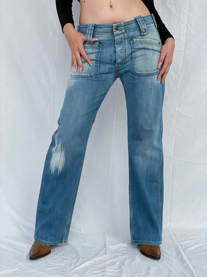 00s Diesel Industry Denim Division Women’s Light Wash Straight Cut Low Rise Jeans - 40EUR