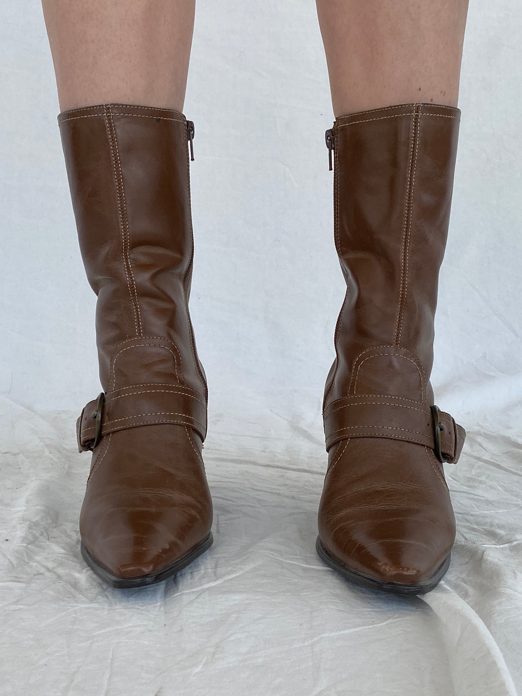 90s/Y2K Parade Genuine Leather Elongated Square Toe Ankle Boots