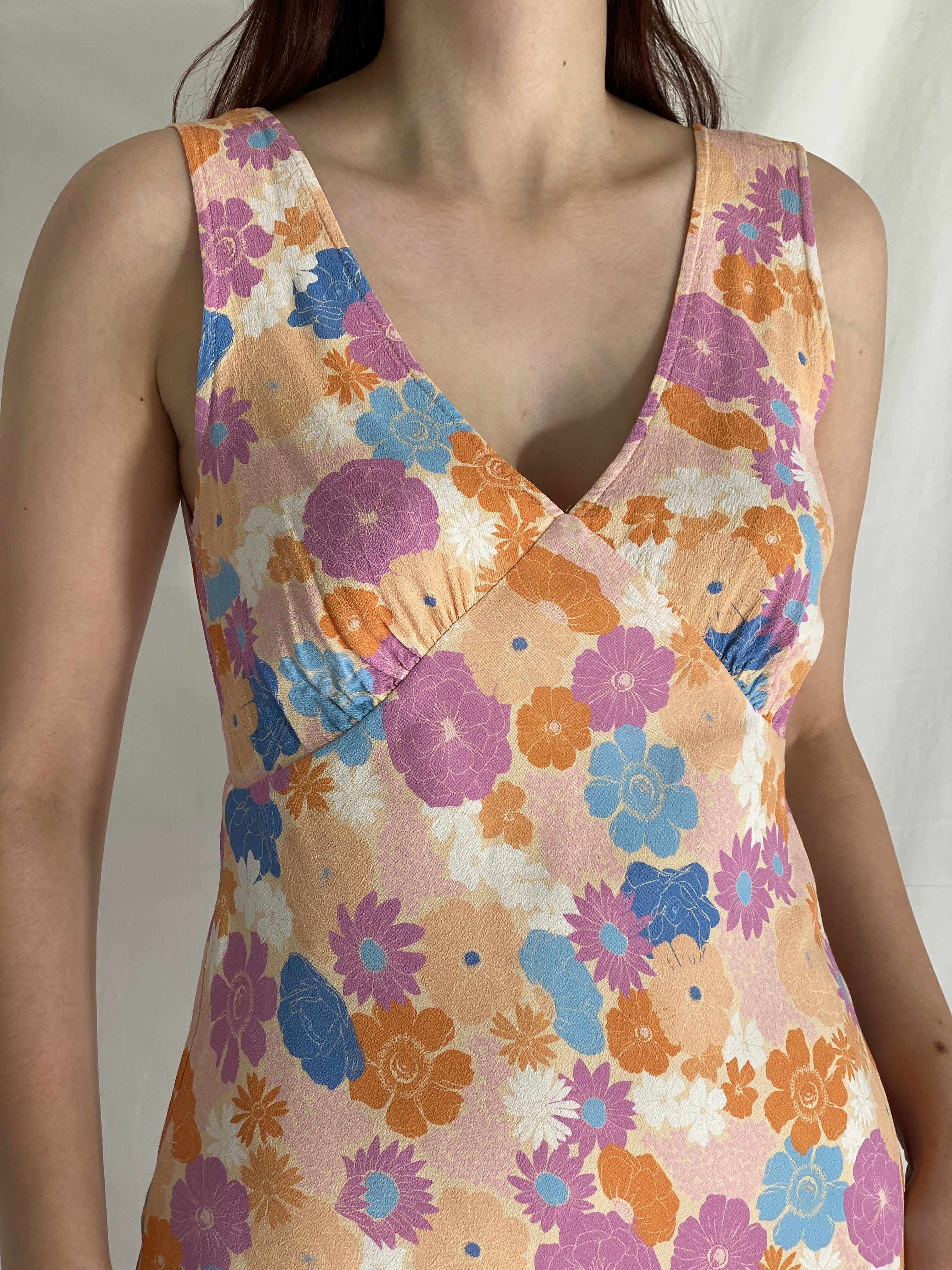 Y2K Charlie Holiday Floral Pastel 2000s Slip Style Mini Dress - S