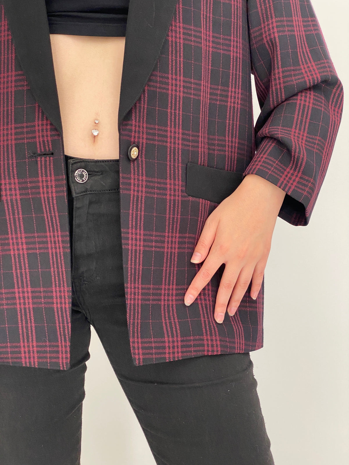 Vintage 90s Partner Fashion Burgundy & Black Plaid Oversized Blazer - L