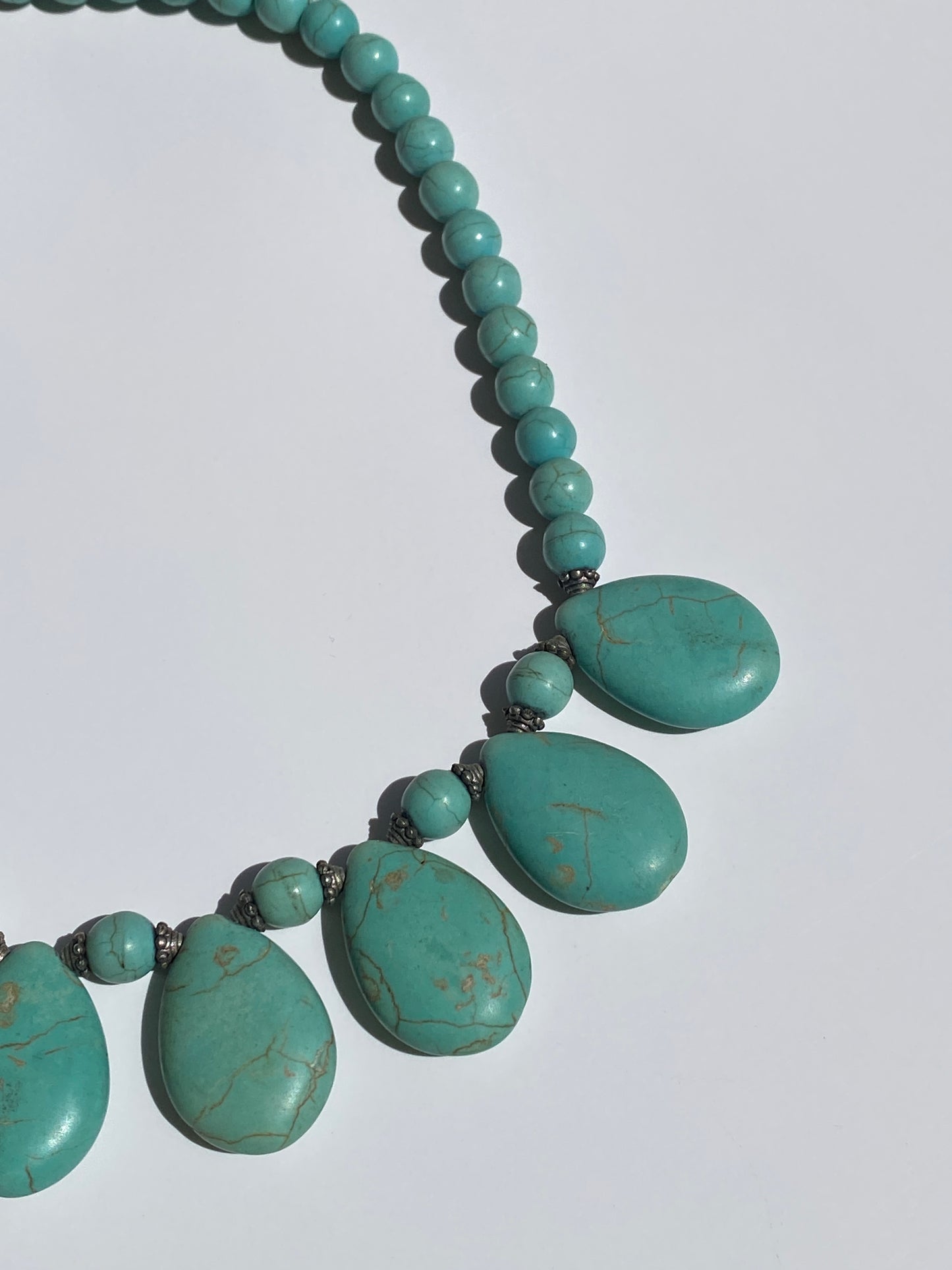 Vintage Faux Turquoise Teardrop Statement Necklace