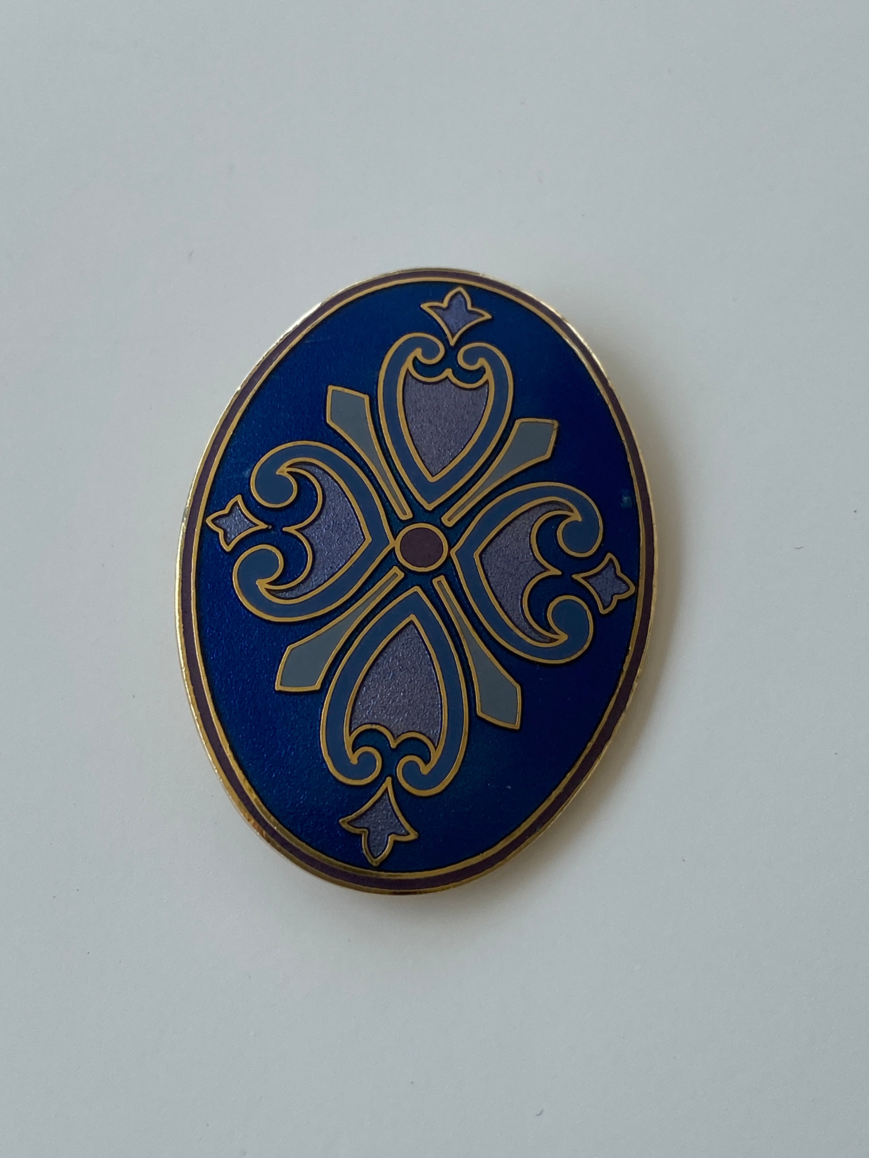 Vintage 1980s Isle of Skye Signed Blue Art Deco Style Gold Brooch