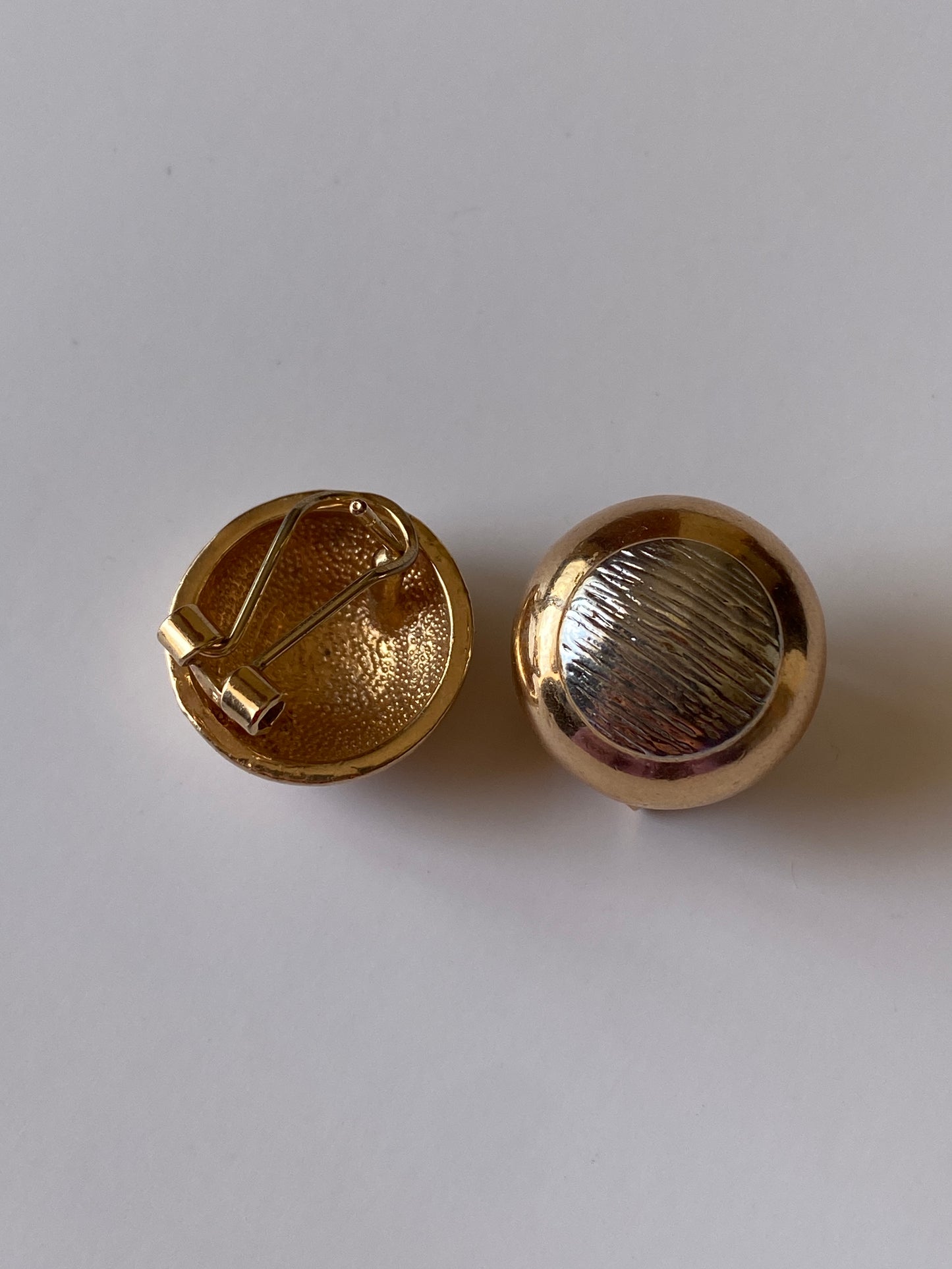 Elegant Vintage Gold Silver Tone Button Clip-On Earrings