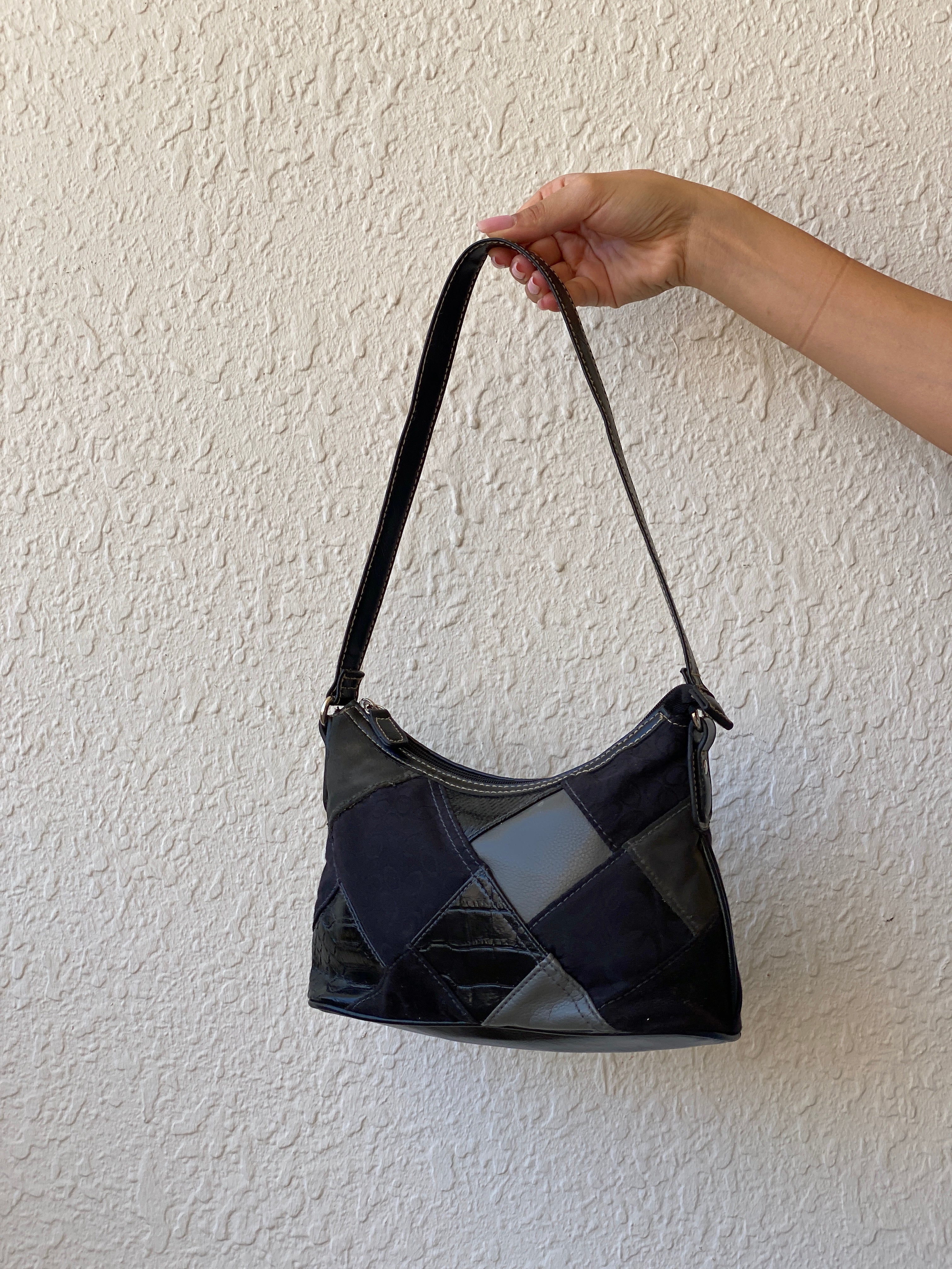Vintage Y2K Black Patchwork Monogram Women’s Shoulder Bag