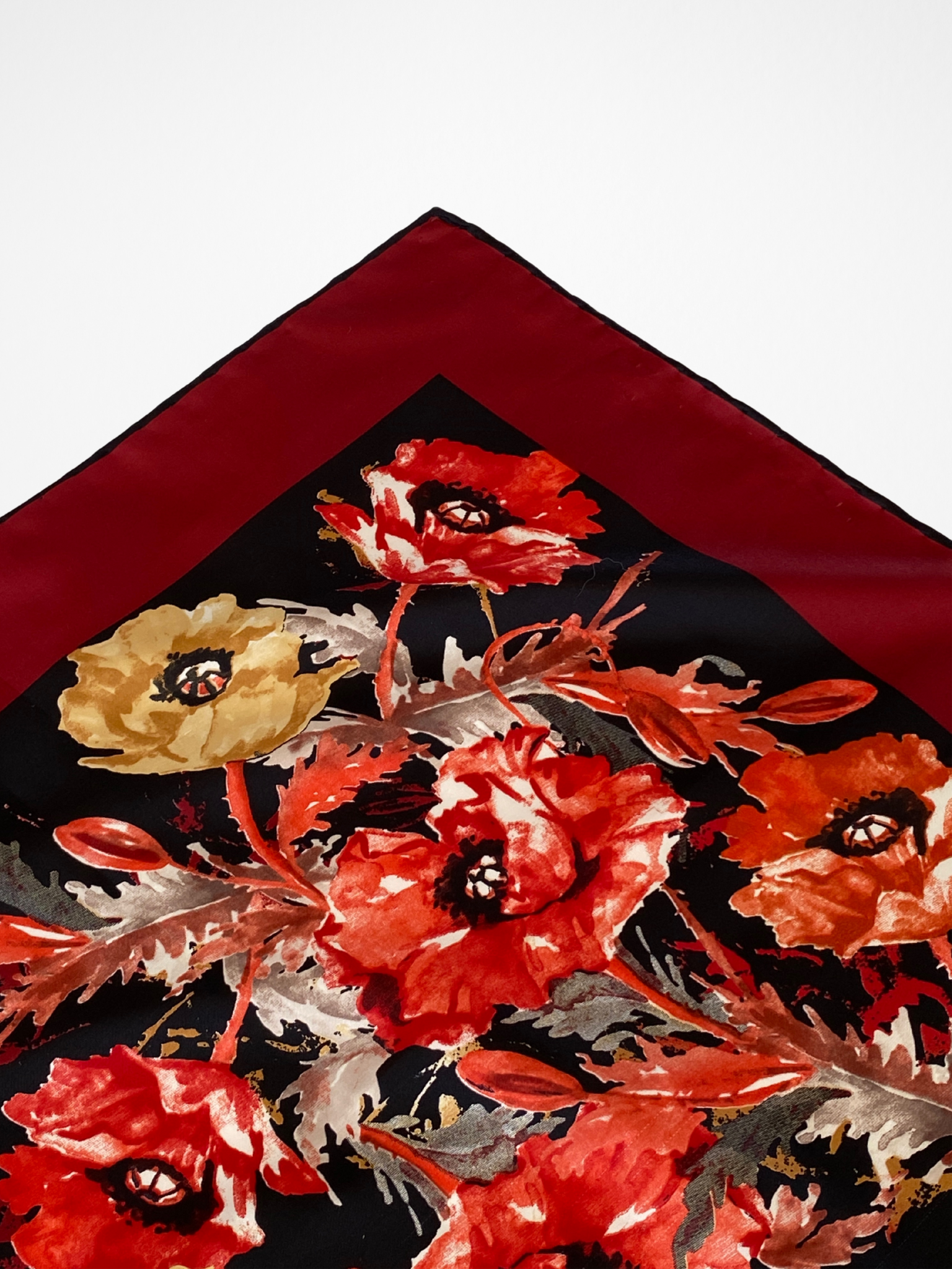 Beautiful Vintage Chavelle Maroon Floral Satin Square Scarf