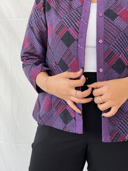 Vintage Ing Ming Purple Crew Neck Cardigan - XL