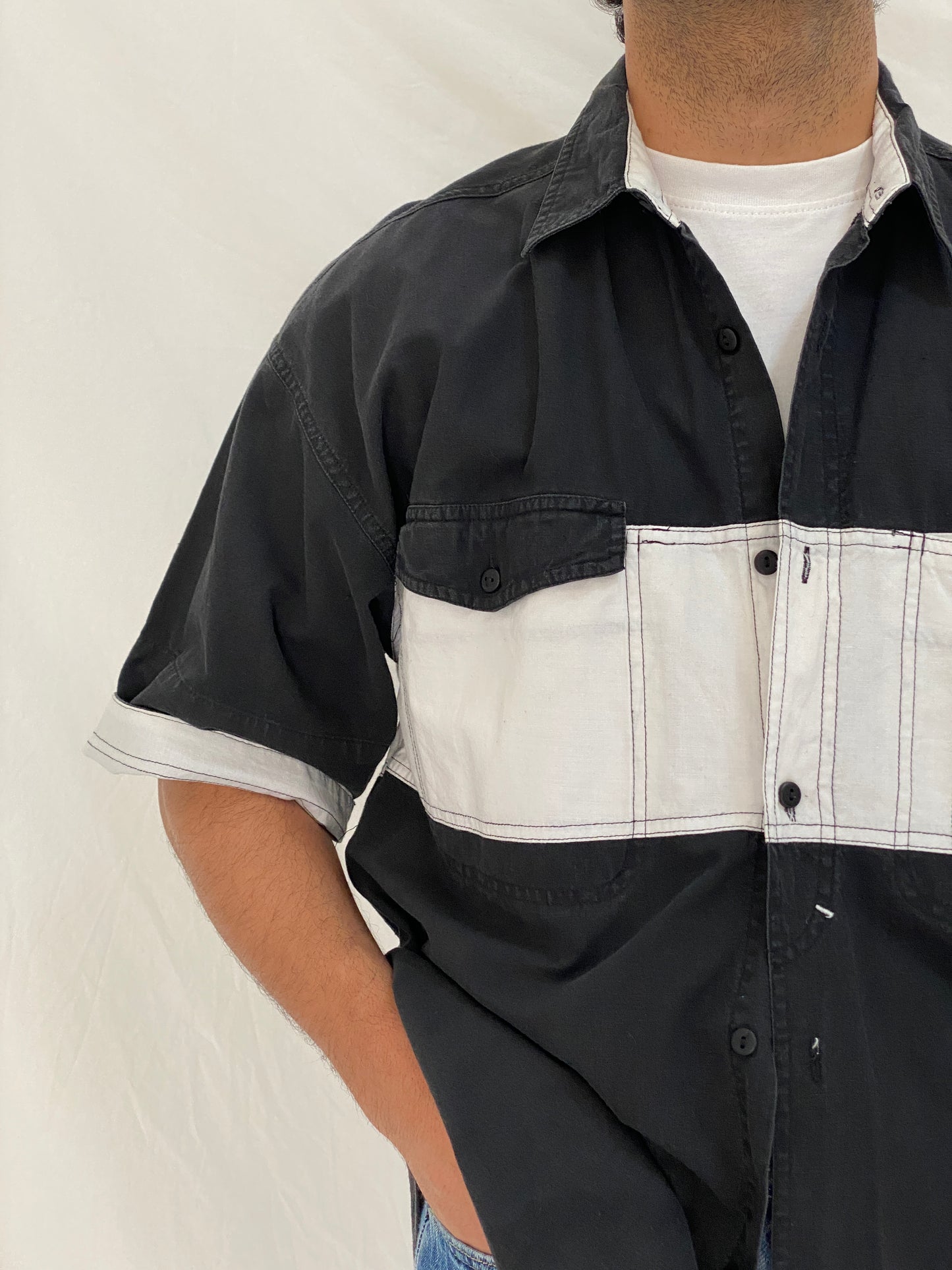 Vintage 90s Bugle Boy Colorblock Cotton Retro Skate Casual Shirt – L