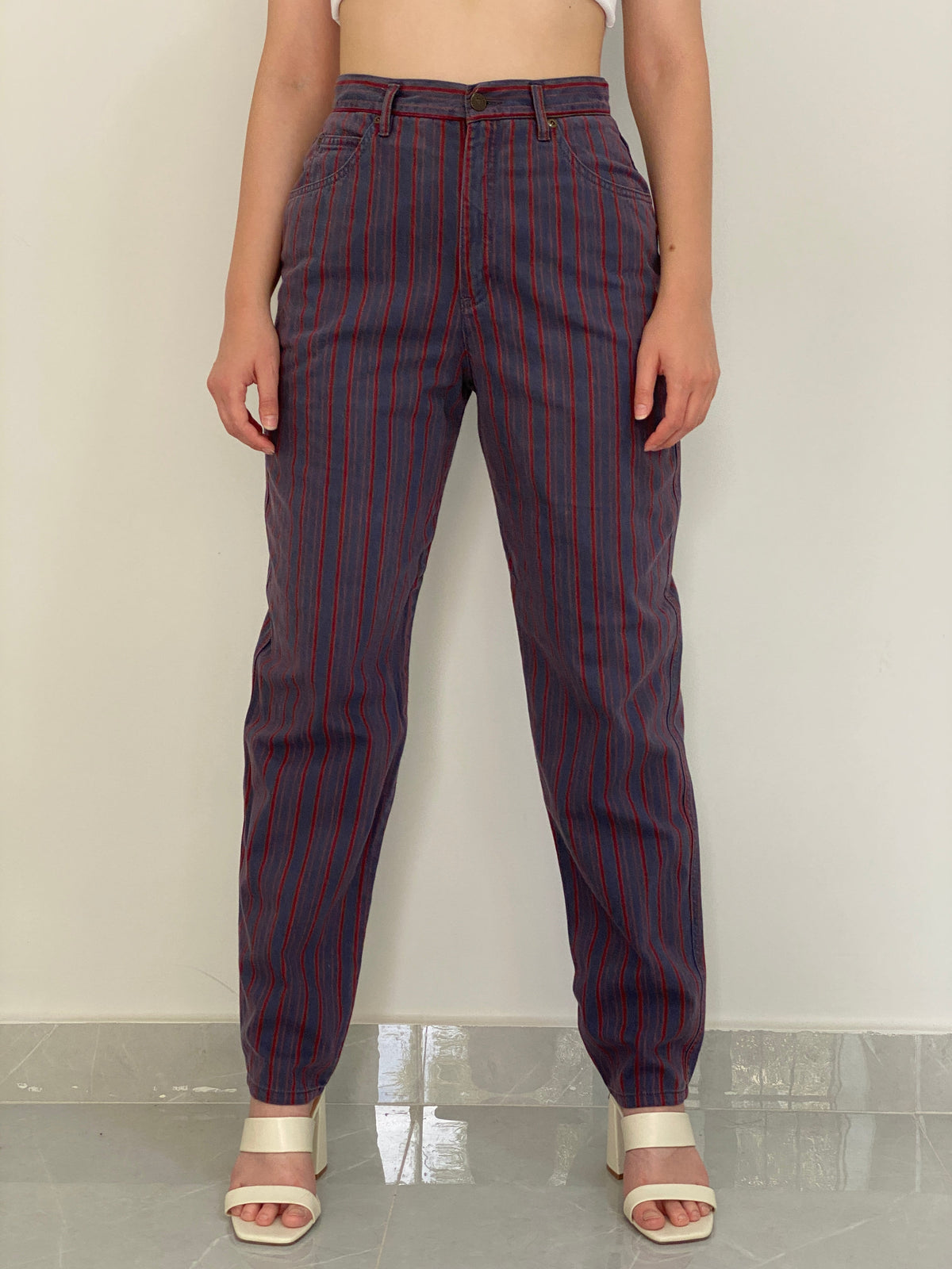 Vintage 90s Lizwear Red Striped Navy High-Waisted Jeans – 36EUR