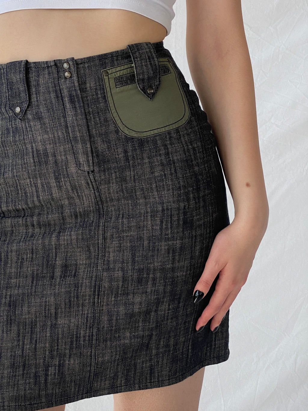 Vintage Jacqueline Riu Black Crystal-Cut Denim Mini Skirt - S