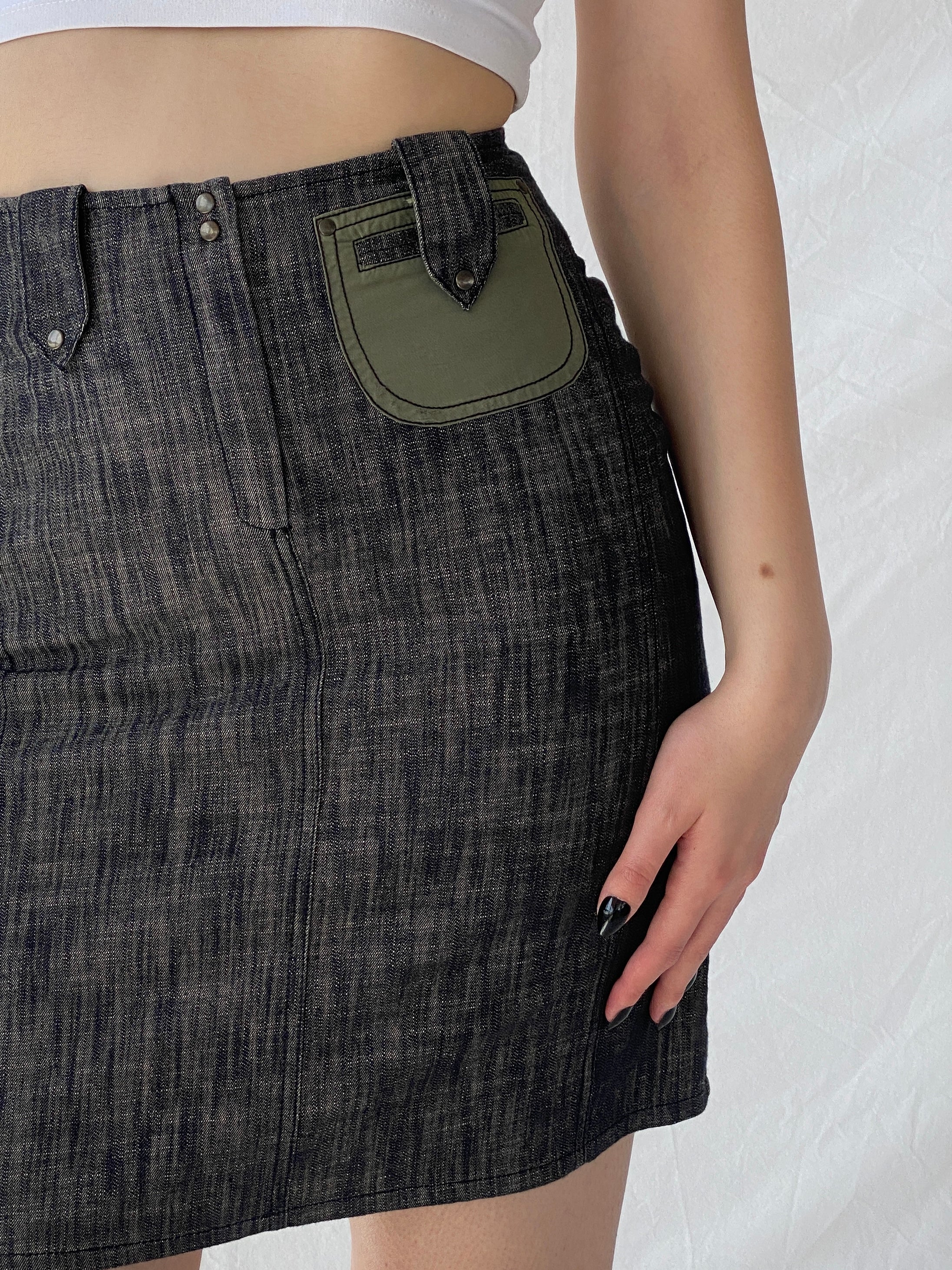 Vintage Jacqueline Riu Black Crystal-Cut Denim Mini Skirt - S