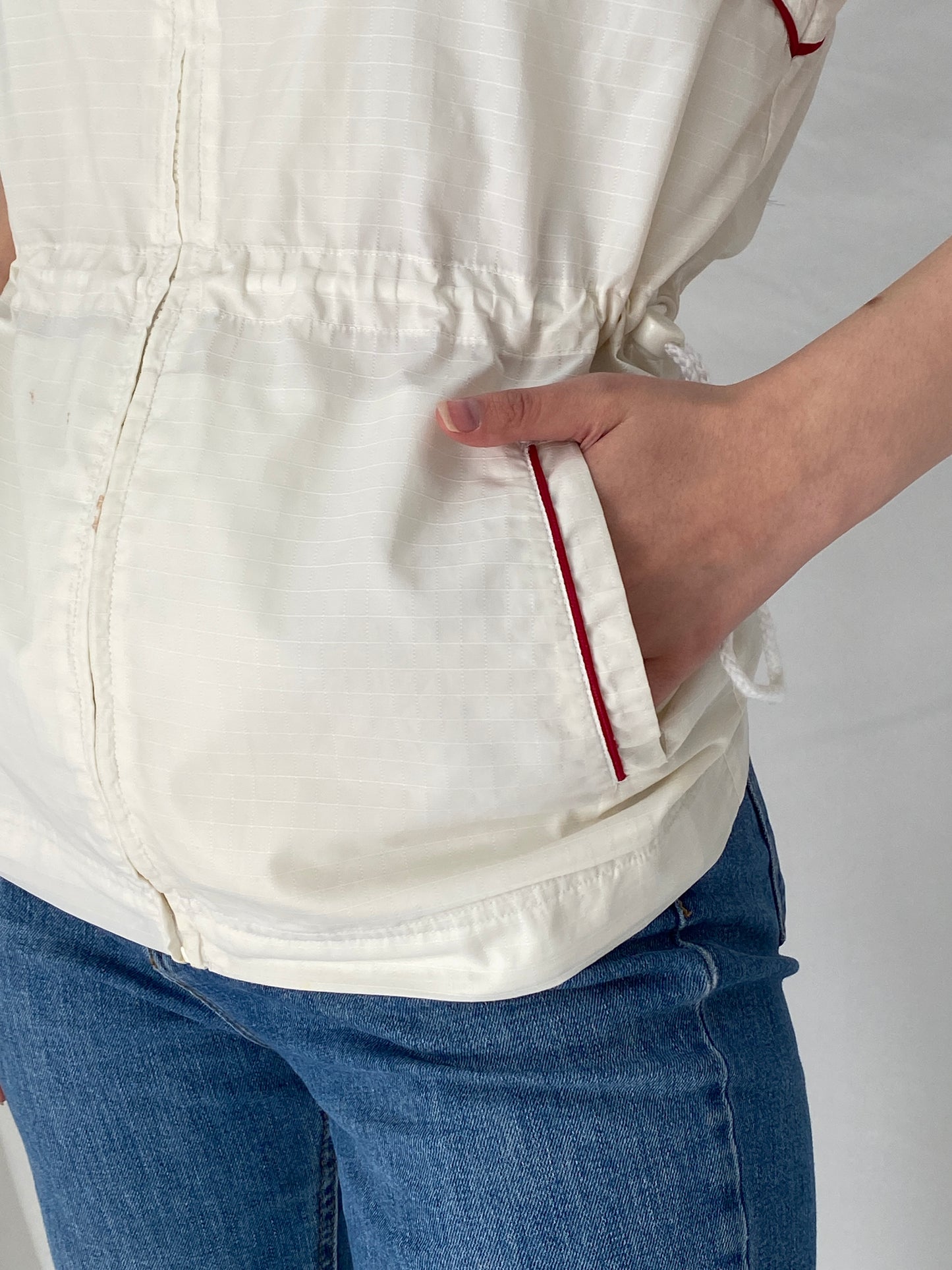 Vintage Adidas Off-White Sleeveless Zip Vest with Drawstring Waist - S