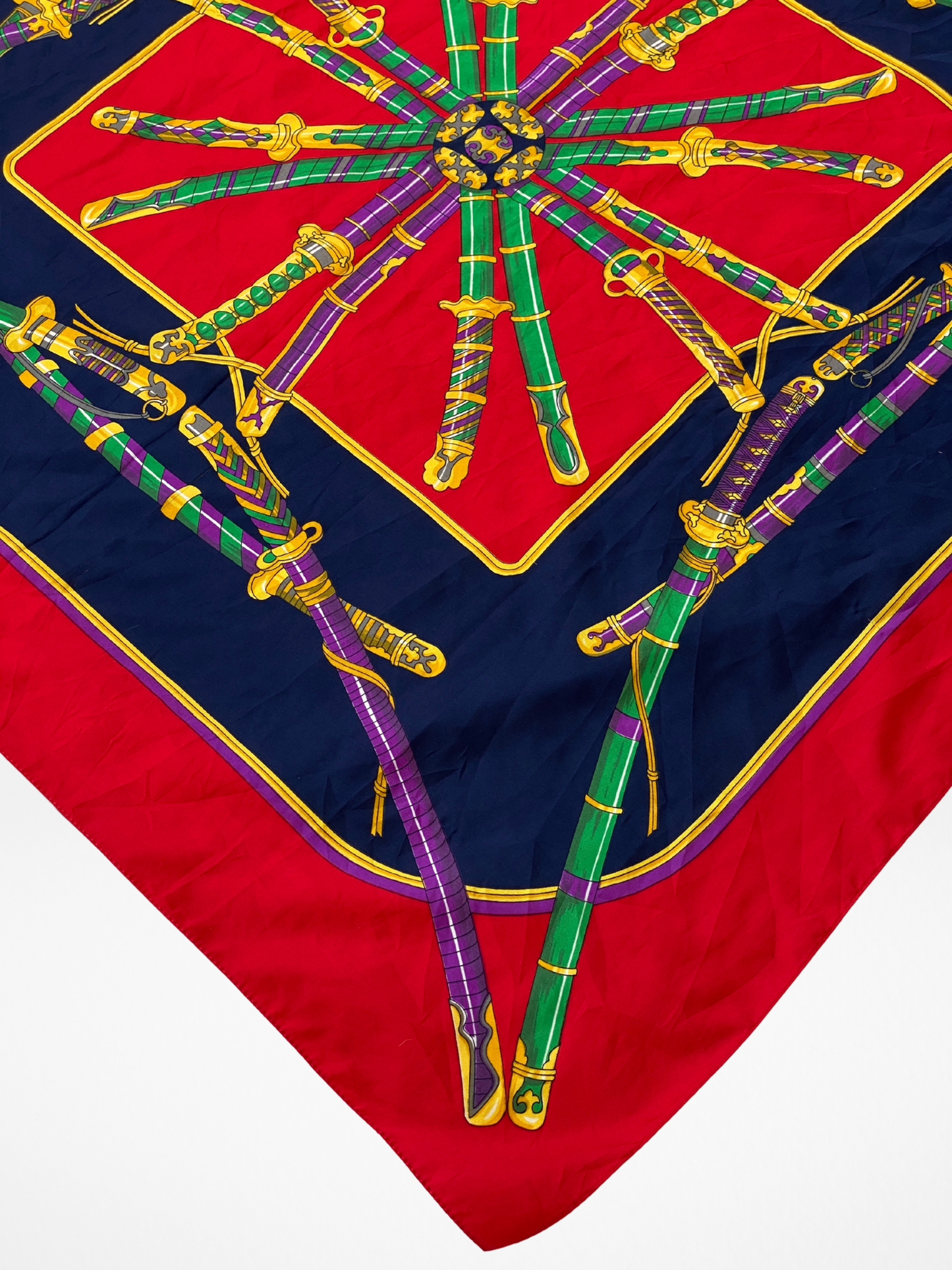 Statement Vintage JAGO Red Navy Sword Motif Square Scarf