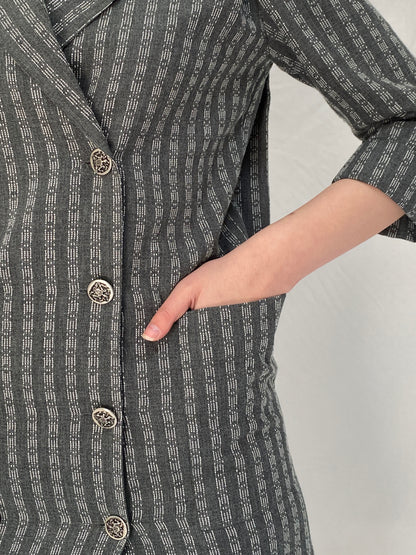 Vintage Leslie Fay Petites Gray Textured Double Breasted Blazer Dress - S