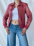 Vintage Mellachia Pink Women’s Genuine Leather Biker Style Bomber Jacket - M