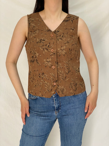 Vintage 90s SAG HARBOR Brown Floral Sleeveless Top Cottagecore Vest – L