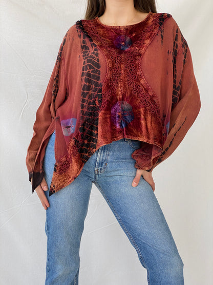 Vintage Rapp Bell Sleeve Top With Velvet & Embroidery Details