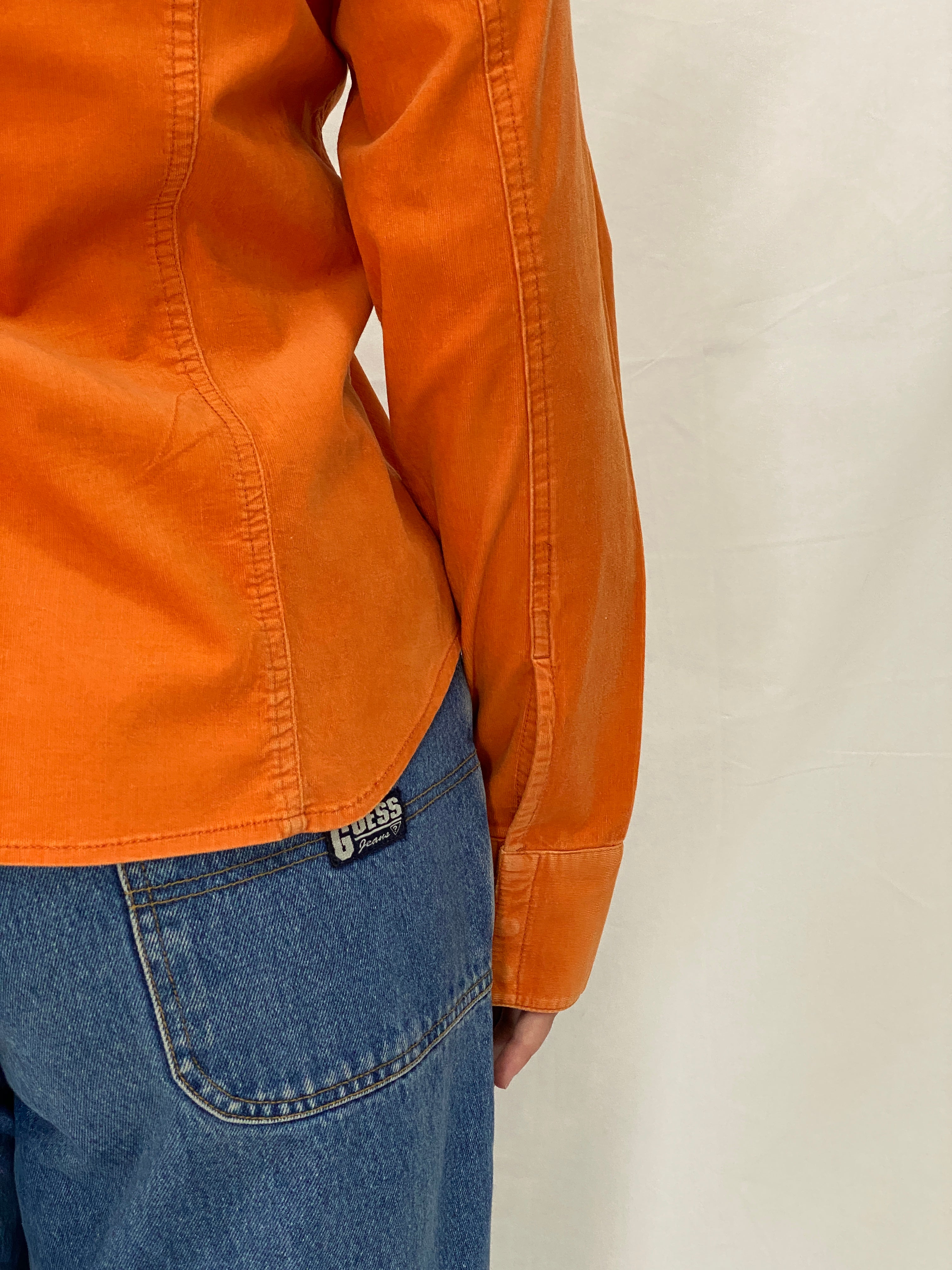 Liz Claiborne Orange Corduroy Lightweight Full Sleeve Shirt - M