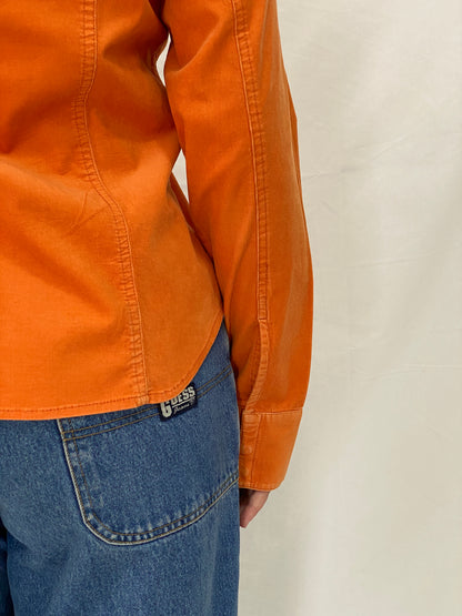 Liz Claiborne Orange Corduroy Lightweight Full Sleeve Shirt - M