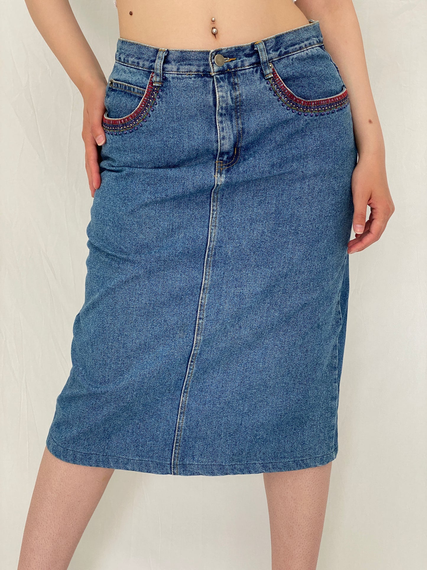Vintage Y2K CBC Woman Blue Denim Midi Skirt – L